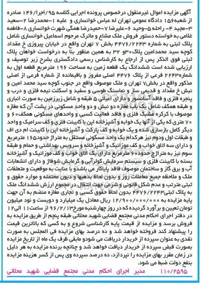 مزایده,مزایده ششدانگ زمین مساحت 196 متر