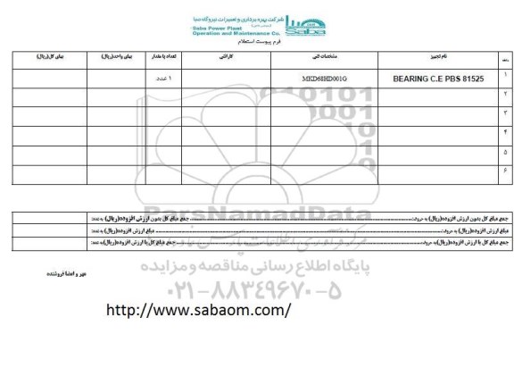 استعلام BEARING C.E PBS 81525