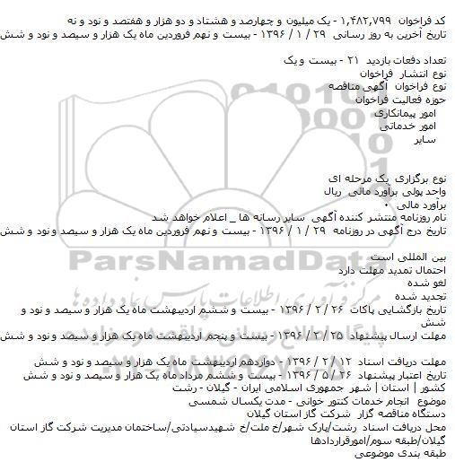 مناقصه انجام خدمات کنتور خوانی - مدت یکسال شمسی
