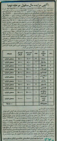 مزایده,مزایده پیسوله ، پیک نیک ، تک شعله ، قیچی فلزبر... مرحله دوم
