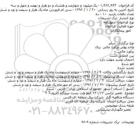 فراخوان تعمیر ترانس ۶۶/۲۳۰ کیلو ولت پست نیروگاه کازرون T۴    