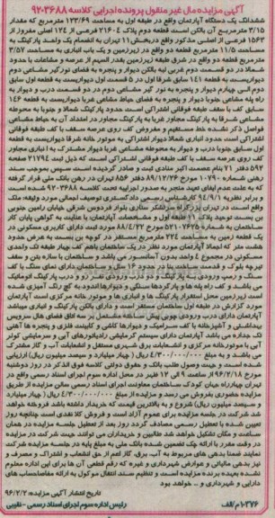 مزایده,مزایده ششدانگ اپارتمان مساحت 123.69متر