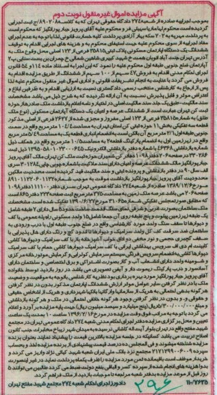 مزایده,مزایده ششدانگ اپارتمان مساحت 104.4متر