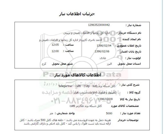 استعلام کابل شبکه برند TELEGRTNER - CAT 6-F/UTP- LSXH