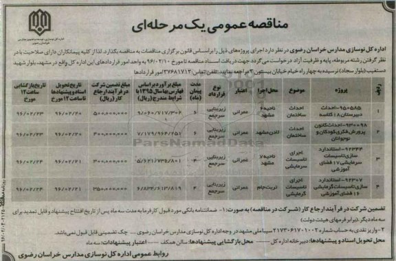 آگهی مناقصه ,مناقصه احداث دبیرستان 18 کلاسه  ...