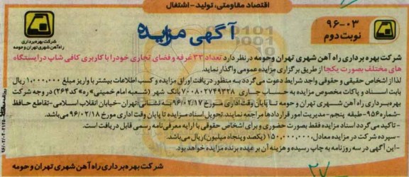 آگهی مزایده, مزایده واگذاری تعداد 33 غرفه و فضای تجاری خود - نوبت دوم
