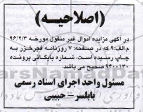 مزایده,مزایده سند مالکیت ششدانگ پلاک ثبتی 