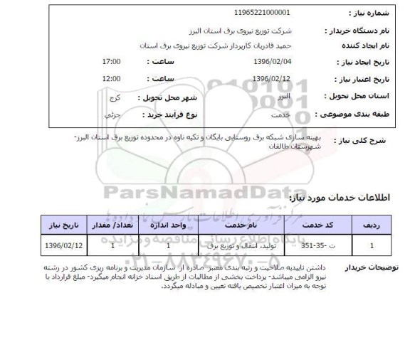 استعلام بهینه سازی شبکه برق روستایی بایگان و تکیه ناوه