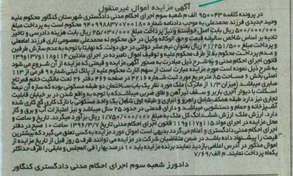 مزایده,مزایده سهم الارث از پلاک ثبتی مساحت85 متر