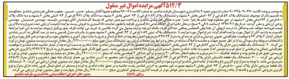 مزایده,مزایده املاک شامل پلاک ثبتی .زمین و دالستان