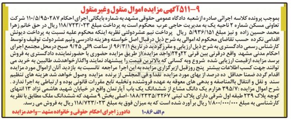 مزایده,مزایده 395.7 هزارم یک دانگ مشاع از اپارتمان