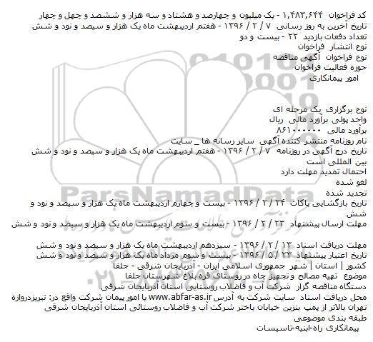 مناقصه تهیه مصالح و تجهیز چاه در روستای قره بلاغ شهرستان جلفا
