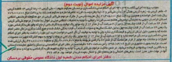 مزایده,مزایده 24 ساعت اب با اراضی نوبت دوم
