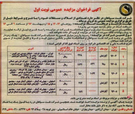 مزایده,مزایده فروش املاک و مستغلات آپارتمان و ویلا