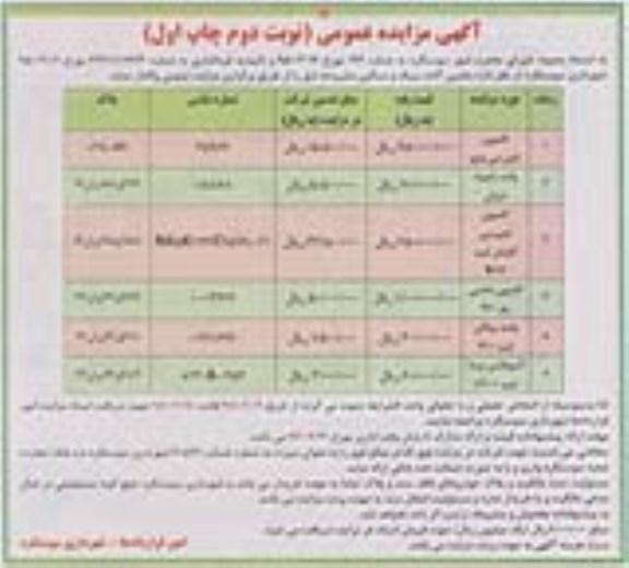 مزایده و مزایده ماشین آلات سبک و سنگین نوبت دوم چاپ اول