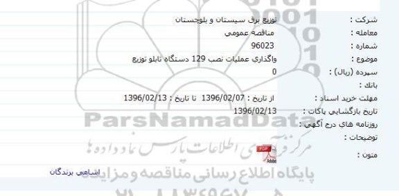 آگهی مناقصه , مناقصه واگذاری اجرای عملیات نصب 129 دستگاه تابلو توزیع 