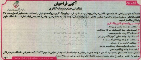 فراخوان , فراخوان  شناسایی جذب سرمایه گذار- نوبت دوم 