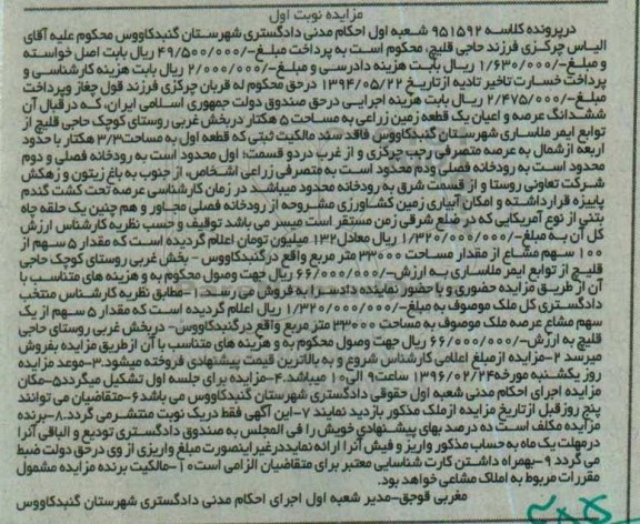 مزایده,مزایده ششدانگ زمین زراعی مساحت 5 هکتار نوبت اول