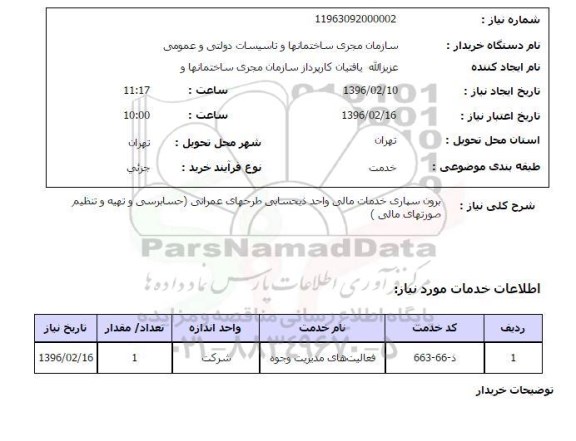 استعلام برون سپاری خدمات مالی