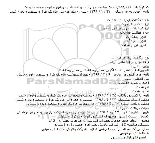 ارزیابی کیفی انجام حجم خدمات تعمیرات اساسی واحد های تقطیر و LPG    