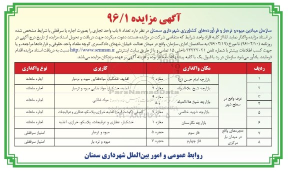 آگهی مزایده , مزایده تعداد 8 باب واحد تجاری