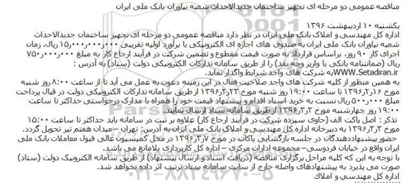 مناقصه تجهیز ساختمان جدیدالاحداث