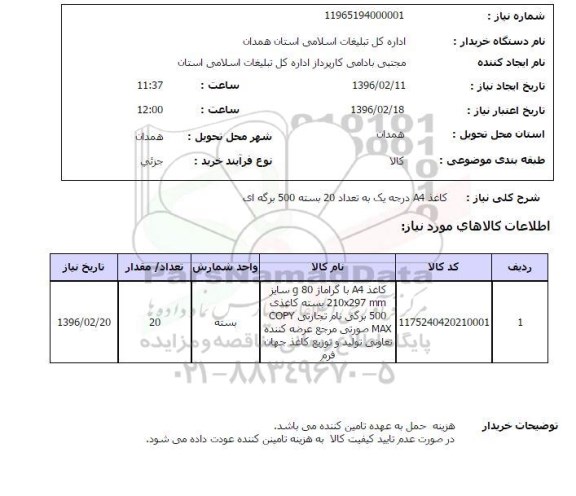 استعلام کاغذ A4 درجه یک