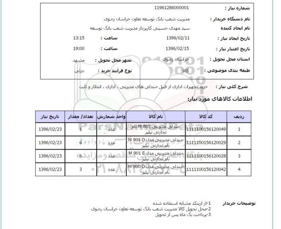 استعلام , استعلام خرید تجهیزات اداری از قبیل صندلی های مدیریتی 