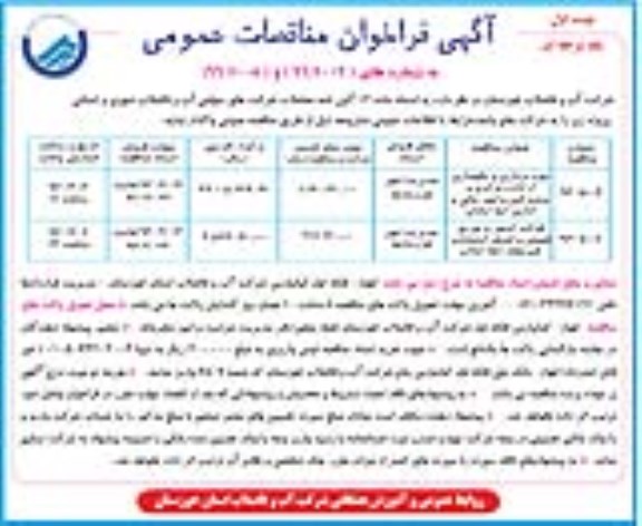 آگهی فراخوان مناقصات، فراخوان مناقصات عمومی بهره برداری و نگهداری از اداره مرکزی و مشترکین و امور مالی ...