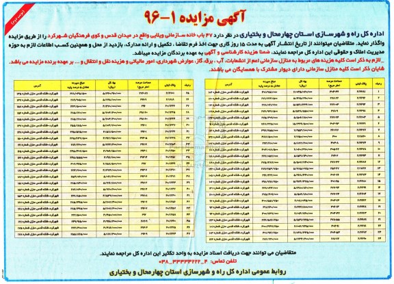 مزایده,مزایده واگذاری 47 باب خانه سازمانی ویلایی نوبت دوم