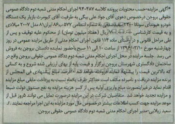 مزایده خودرو هیوندای سوناتا