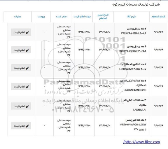 استعلام, استعلام 2 عدد بیمتال زیمنس 