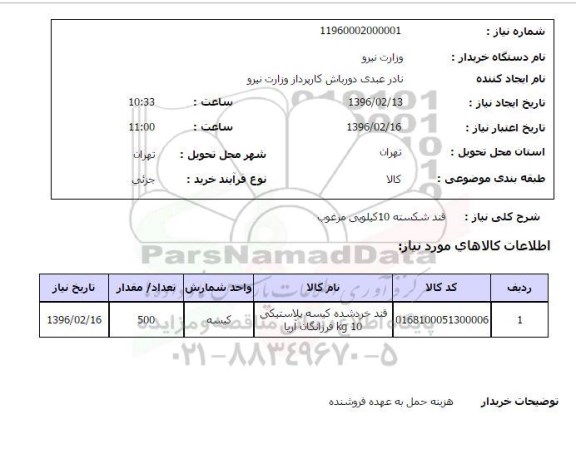 استعلام, استعلام قند شکسته 10 کیلویی مرغوب
