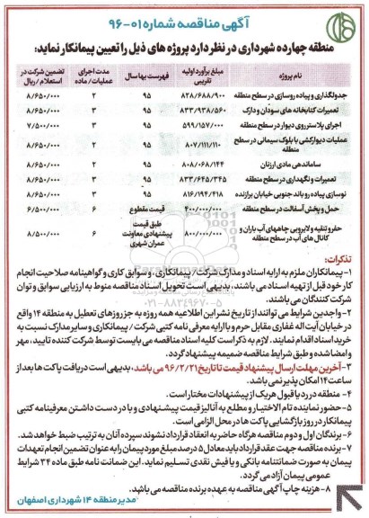 آگهی مناقصه، مناقصه جدولگذاری و پیاده روسازی در سطح منطقه...