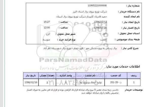 استعلام  برق رسانی به پروژه مسکن مهر 