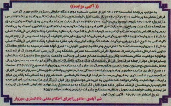مزایده,مزایده ششدانگ یکباب مغازه مساحت 29.80متر