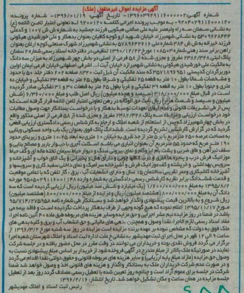 مزایده,مزایده یکباب واحد مسکونی ویلایی 250متر