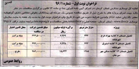 تکمیل دبستان 6 کلاسه بهزاد فرخ شهر بابک