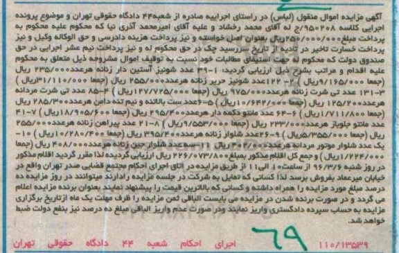 مزایده, مزایده اموال منقول لباس