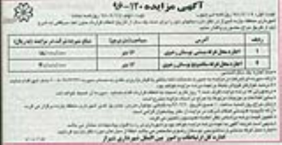 آگهی مزایده, مزایده اجاره محل غرفه بستنی نوبت اول