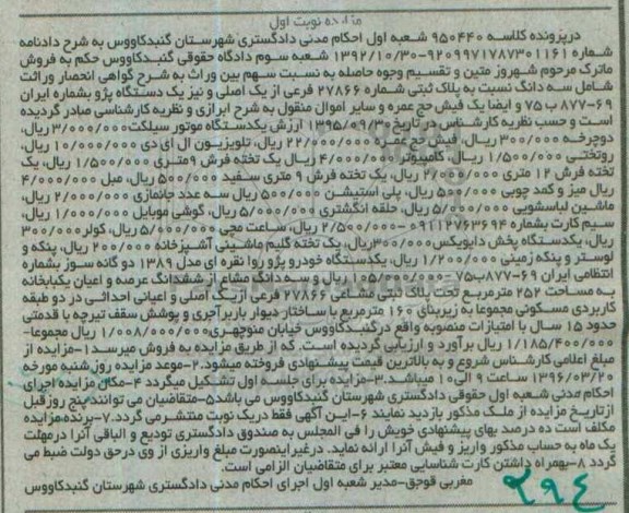 مزایده سه دانگ پلاک ثبتی شماره 27866 و...
