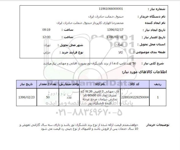 استعلام , استعلام 50 عدد لامپ LED  از برند تابشگران نور 