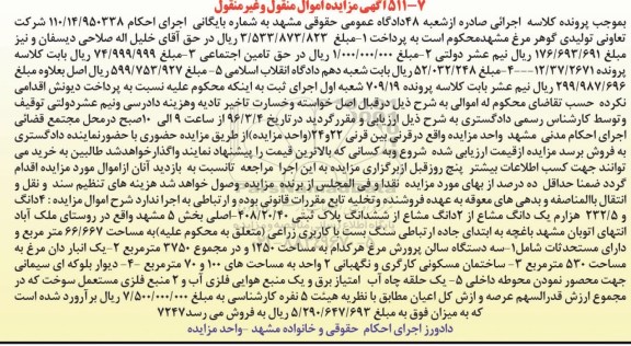مزایده,مزایده 4 دانگ و 232.5 هزارم یک دانگ مشاع از دو دانگ مشاع از پلاک ثبتی