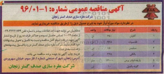 مناقصه کائولن و... 