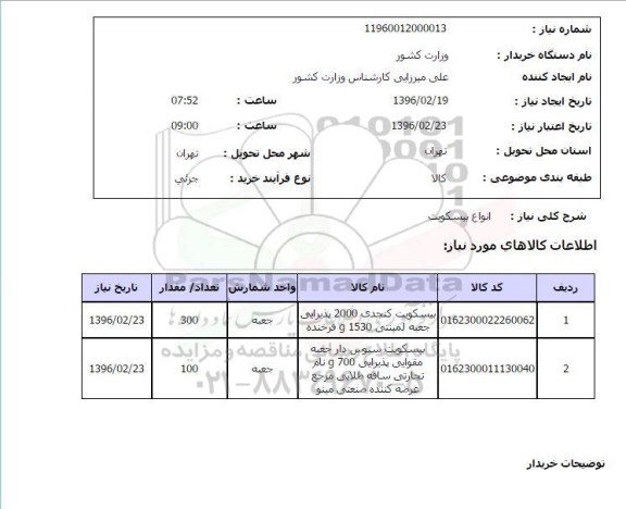 استعلام , استعلام بیسکویت 