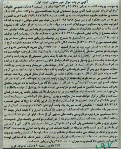 مزایده,مزایده ملک اپارتمان 71.89مترمربع 