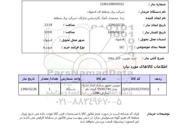 استعلام خرید دوربین- کابل