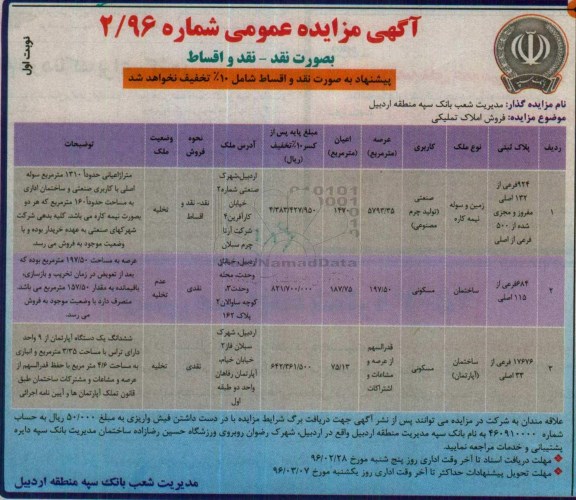 مزایده,مزایده فروش املاک تملیکی کاربری مسکونی صنعتی 