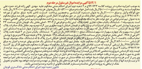 مزایده,مزایده ششدانگ مغازه تجاری و یکباب منزل در سه طبقه