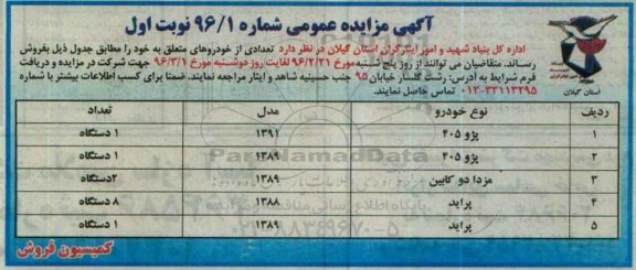 آگهی مزایده , مزایده فروش پژو 405...